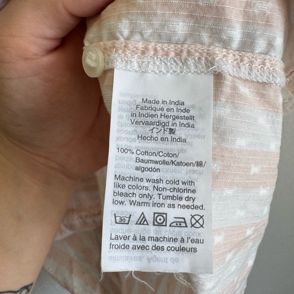 Point Sur Pink White Striped Sheer Swiss Dot Half Button Blouse Womens S Coastal - Picture 4 of 5